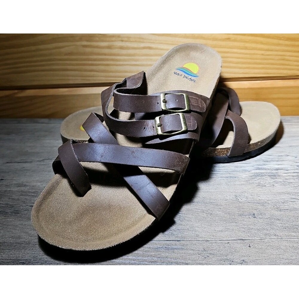 Maui Island Women's Size 9M Brown  Strap Buckle Slide Sandals Comfort